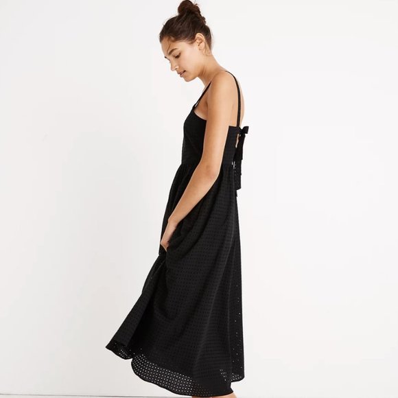 Madewell Dresses & Skirts - NWT Madewell 100% Cotton Eyelet Bow Tie Back Black Midi Apron Dress 4 6 8 S M